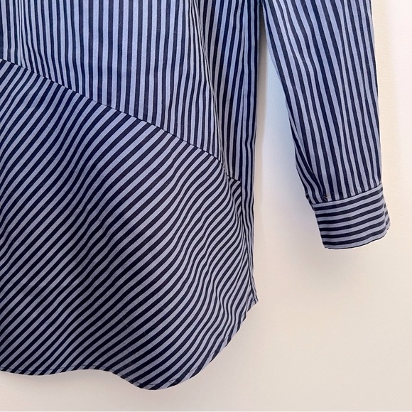 Lafayette 148 Asymmetrical Stripe Button Down Contemporary Shirt Blues M - Picture 7 of 10